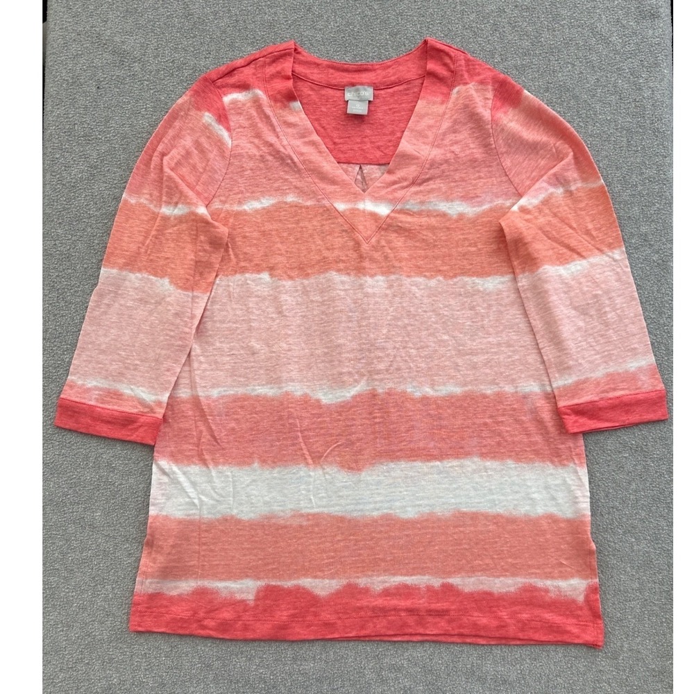 Chicos Linen Tunic Small 0 Ombre Pink Tie Dye Lagenlook Travel Resort Boho Coast
